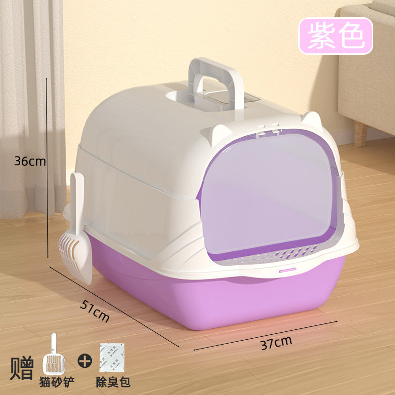 Large Fully Enclosed Cat Litter Box Deodorant Anti-splash Oversized Cat Toilet Semi-closed Dual-use Cat Litter Box In Stock Wholesale