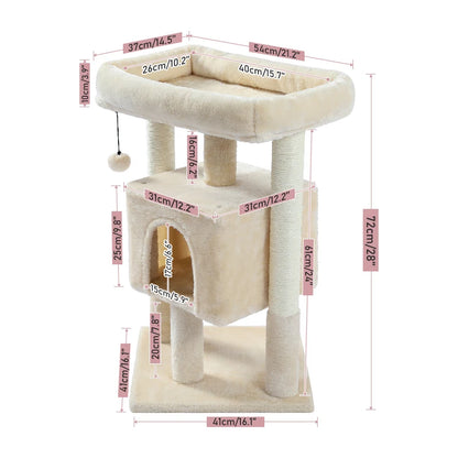 Cat Tree Condo Scratcher For Kitten Natural Sisal Scratching Post Training Toy Ball 2 Color Large Cozy House