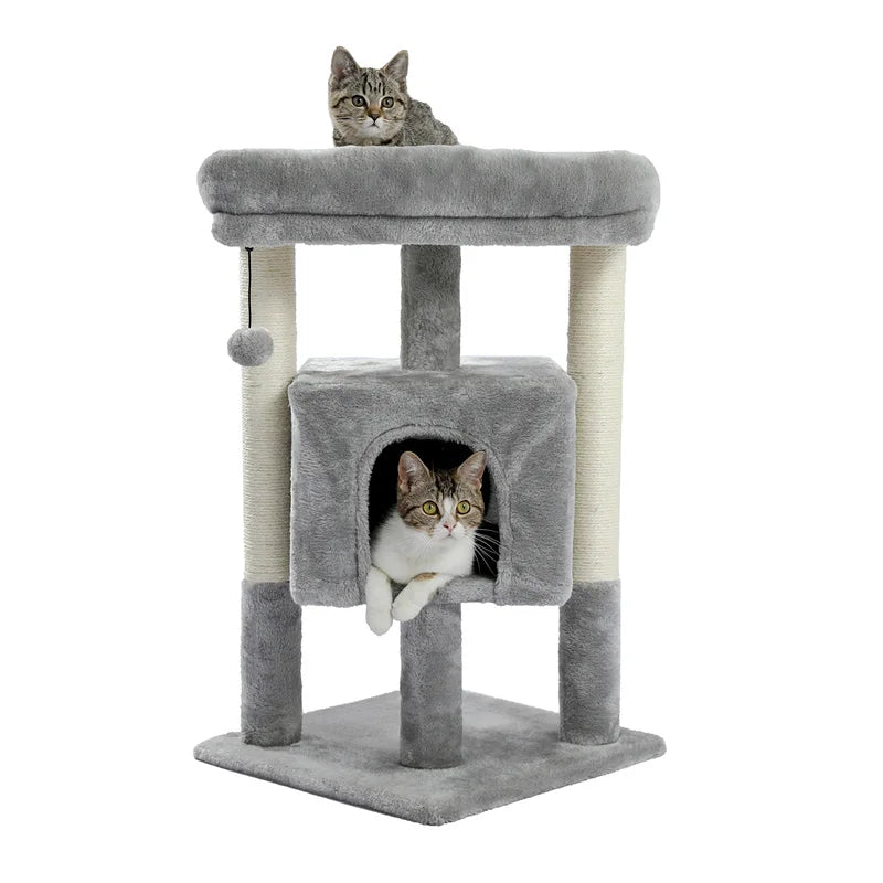 Cat Tree Condo Scratcher For Kitten Natural Sisal Scratching Post Training Toy Ball 2 Color Large Cozy House